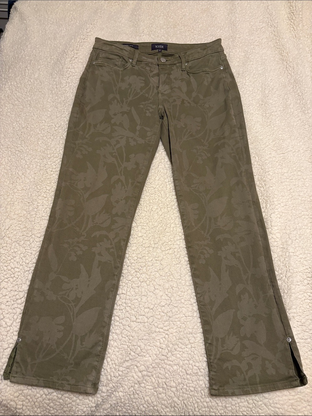 NYDJ Olive Floral Jacquard Straight-Leg Jeans - Women